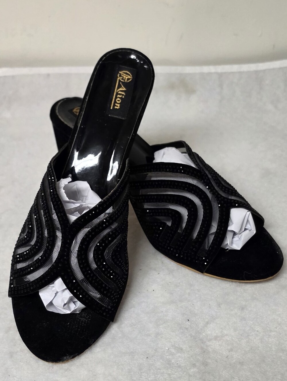 Albion Black Beaded Velvet Slide Mules